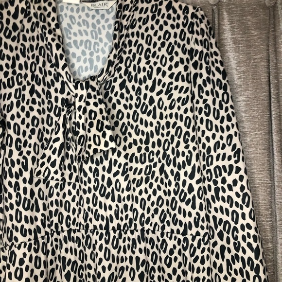 Vintage Blair Cream Leopard Print Cinched Waist Tie Neck Dress Size 12 - Picture 6 of 15